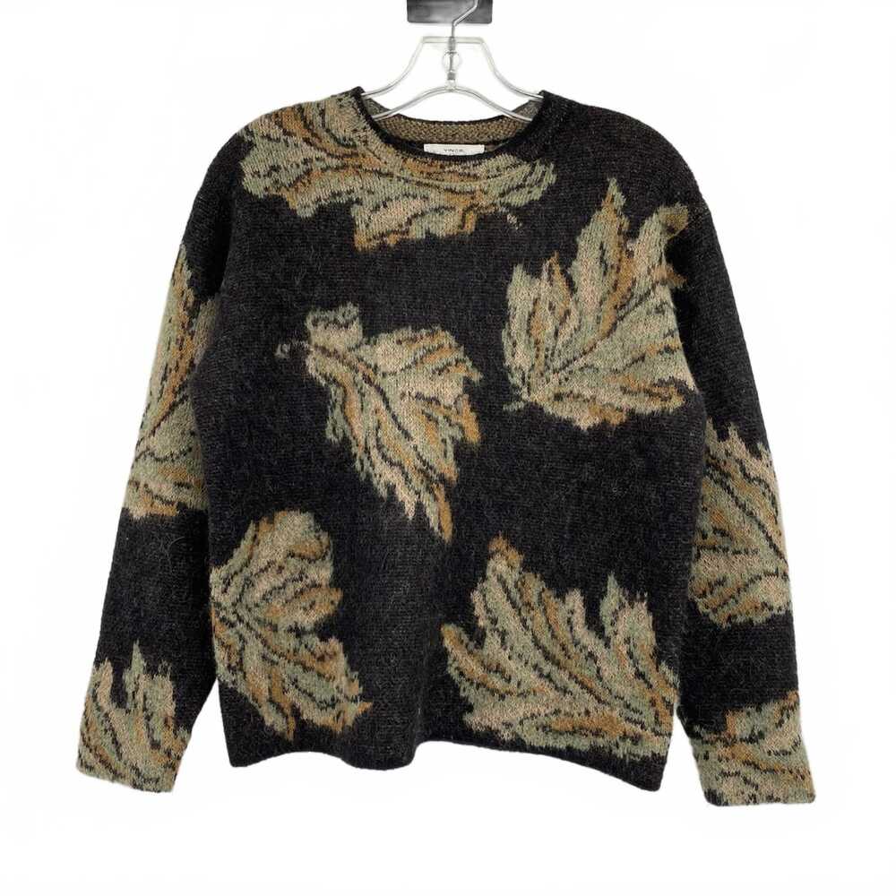 Vince Black Green Leaf Print Pullover Sweater | Womens XS